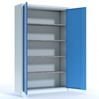 Stahl-Drehtüren-Schrank, 195 cm hoch, B/T 120x50 cm , 4 verstellbare verzinkte Böden, 